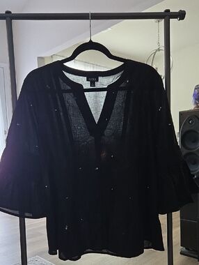 Anna Black Crystal Studded Blouse
